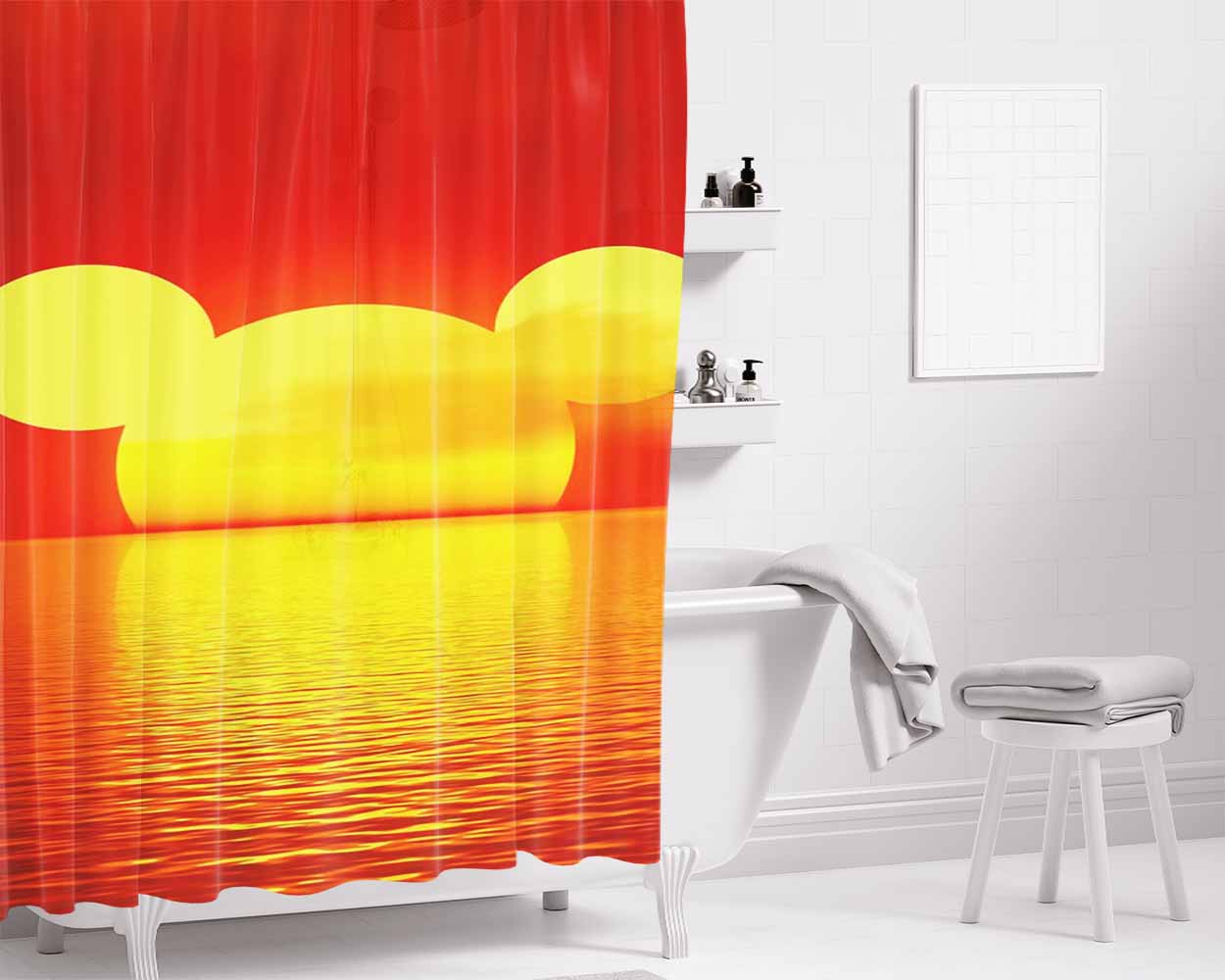 Mickey And Minnie Mouse Bathroom Shower Curtain Fabric Waterproof | 66 X 72 Inch
