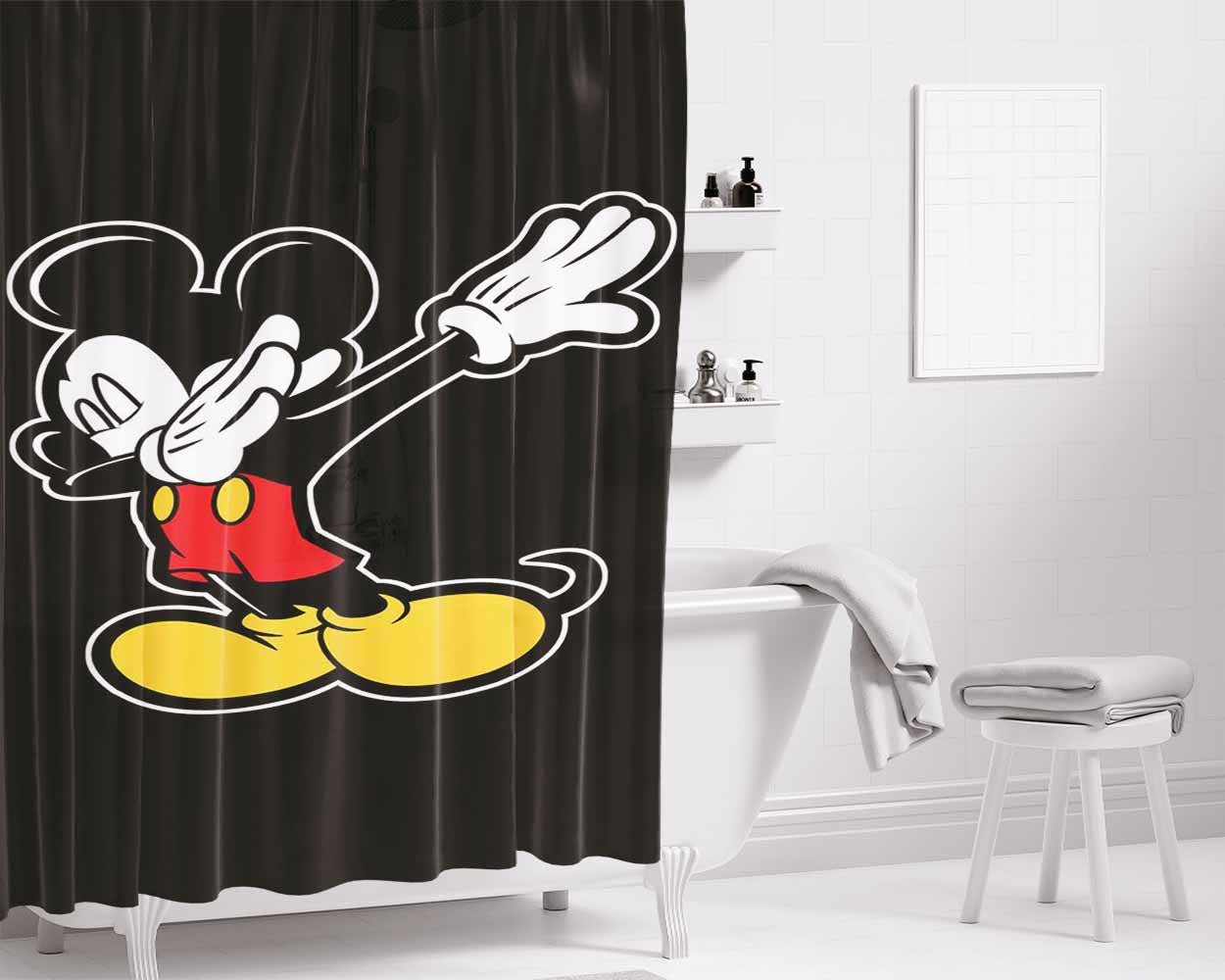 Mickey Keep Dabs Style On The Bathroom Shower Curtain Fabric Waterproof | 66 X 72 Inch