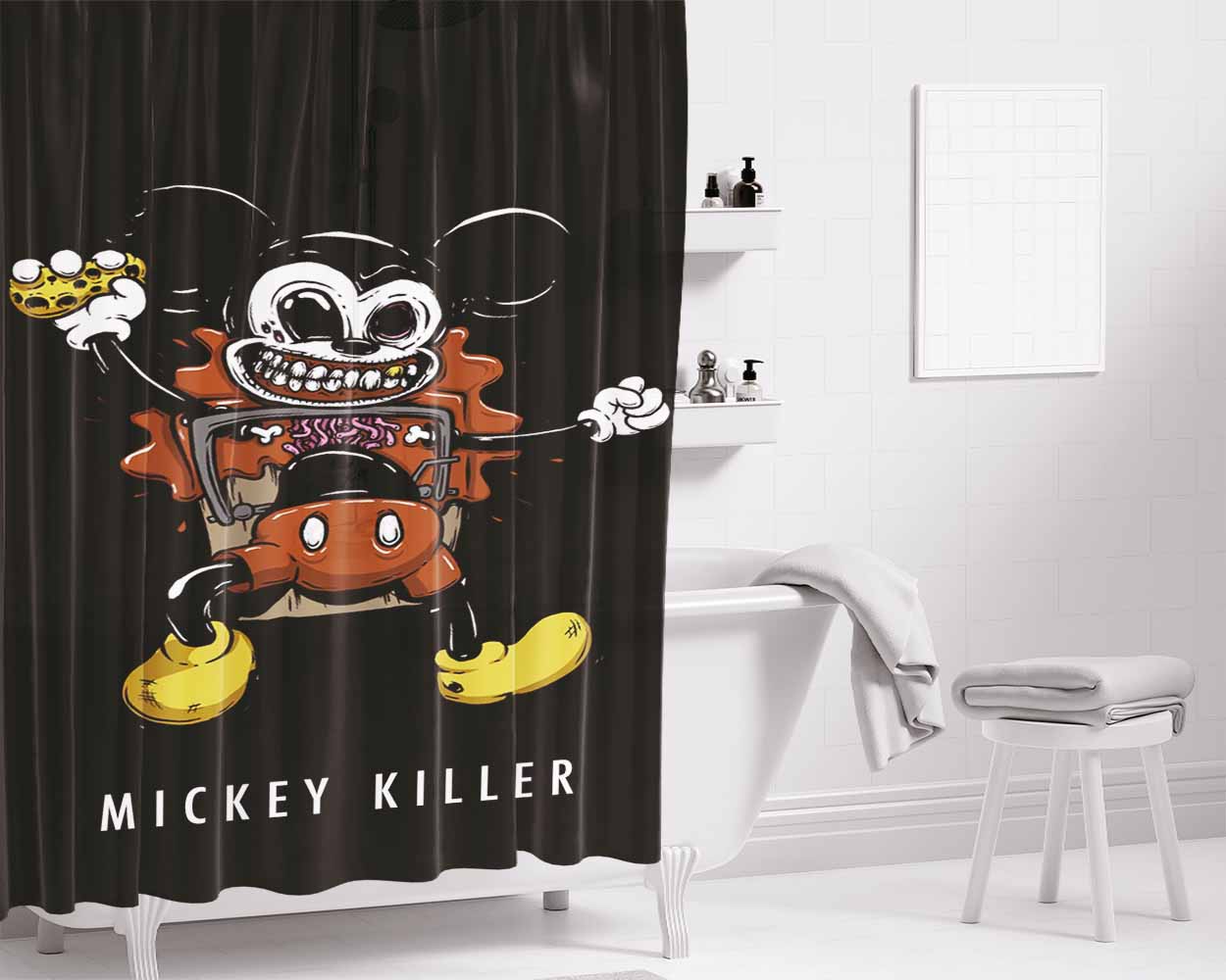 Mickey Killer Choc Bathroom Shower Curtain Fabric Waterproof | 66 X 72 Inch