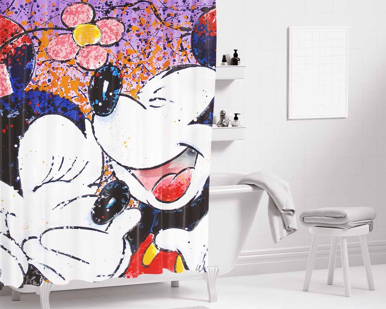 Mickey Love Minnie Bathroom Shower Curtain Fabric Waterproof | 66 X 72 Inch