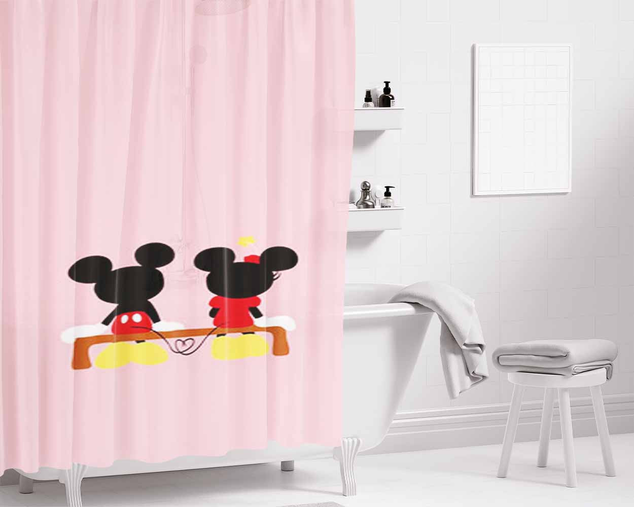 Mickey Minnie Mouse Simple Bathroom Shower Curtain Fabric Waterproof | 66 X 72 Inch