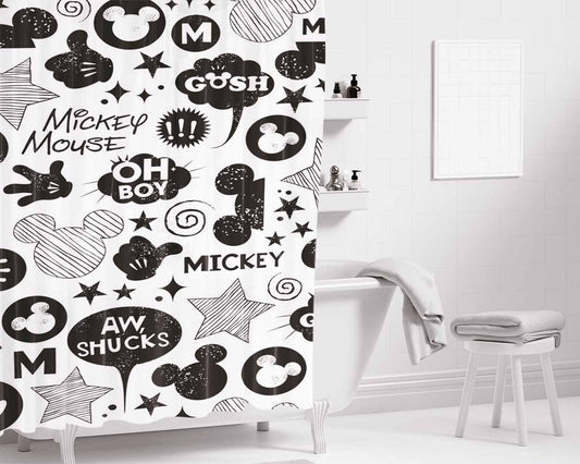 Mickey Mouse Black White Bathroom Shower Curtain Fabric Waterproof | 66 X 72 Inch
