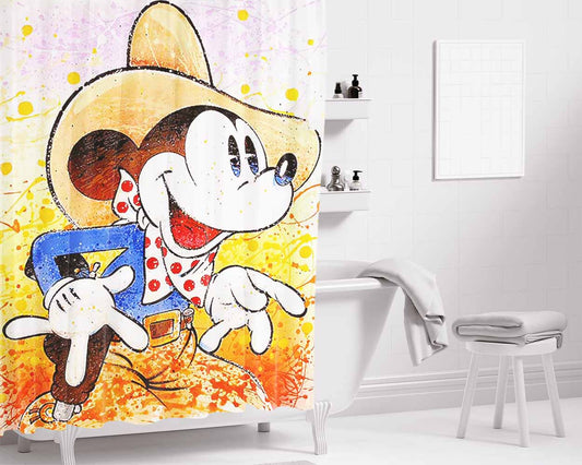 Mickey Mouse Brush Art Bathroom Shower Curtain Fabric Waterproof | 66 X 72 Inch