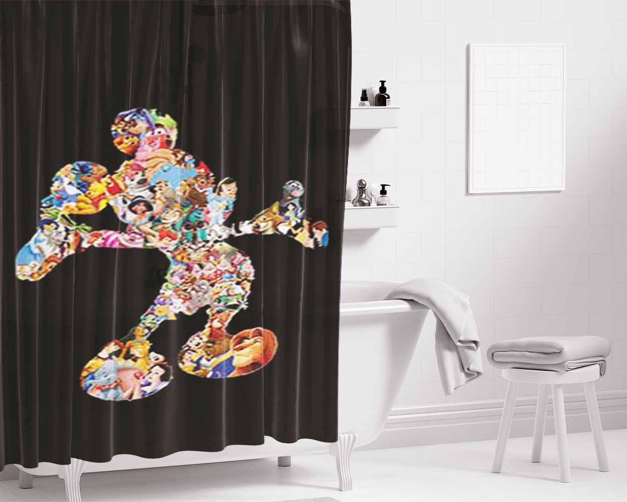 Mickey Mouse Characters Bathroom Shower Curtain Fabric Waterproof | 66 X 72 Inch