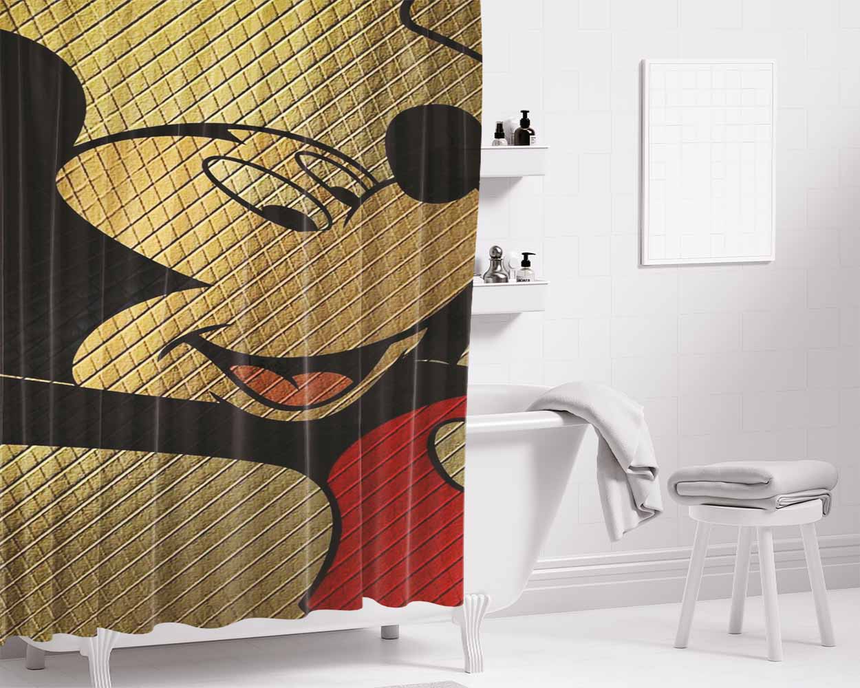 Mickey Mouse Gold Texture Bathroom Shower Curtain Fabric Waterproof | 66 X 72 Inch