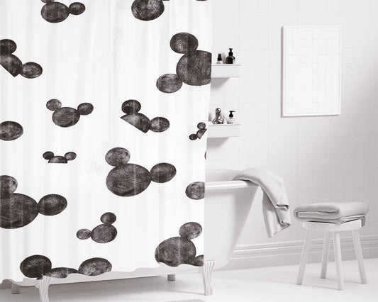 Mickey Mouse Head Patter Bathroom Shower Curtain Fabric Waterproof | 66 X 72 Inch
