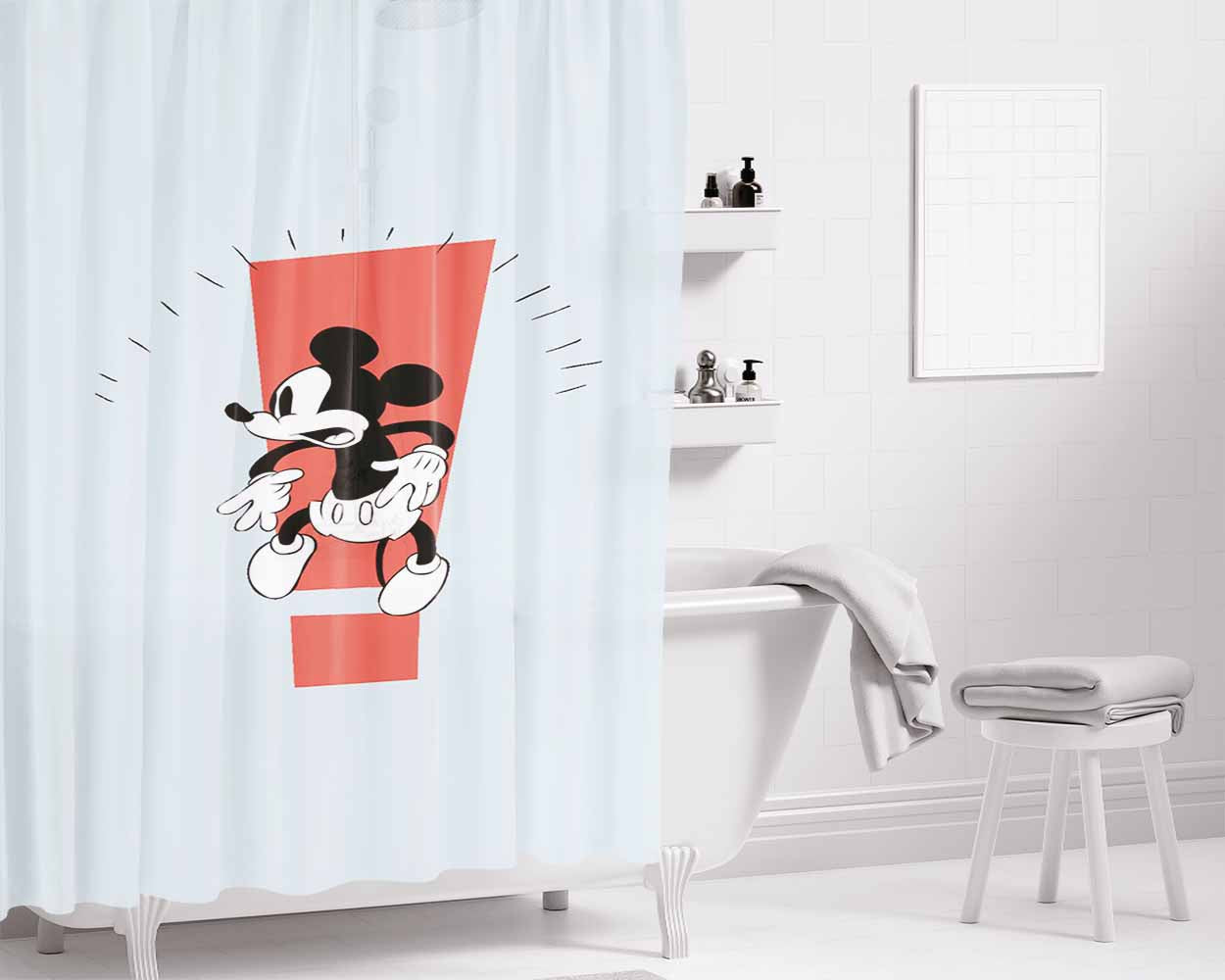 Mickey Mouse Minima Bathroom Shower Curtain Fabric Waterproof | 66 X 72 Inch