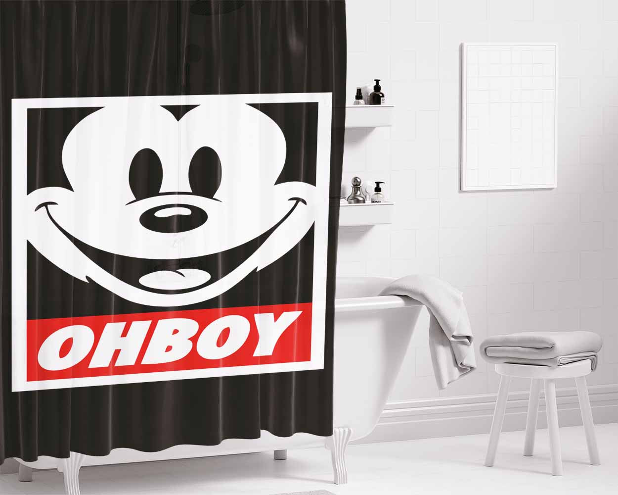 Mickey Mouse Ohboy Bathroom Shower Curtain Fabric Waterproof | 66 X 72 Inch
