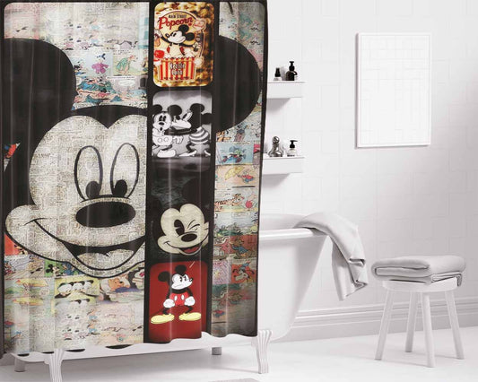 Mickey Mouse Paper Bathroom Shower Curtain Fabric Waterproof | 66 X 72 Inch
