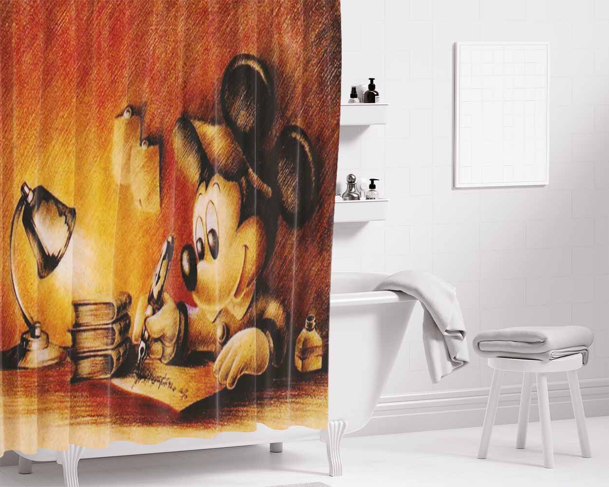 Mickey Mouse Sketch Bathroom Shower Curtain Fabric Waterproof | 66 X 72 Inch