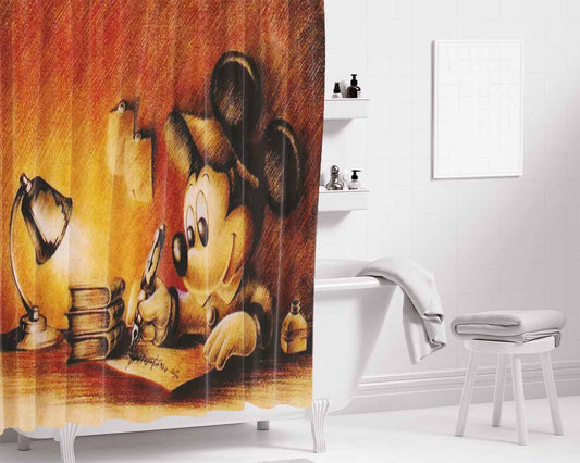 Mickey Mouse Sketch Bathroom Shower Curtain Fabric Waterproof | 66 X 72 Inch
