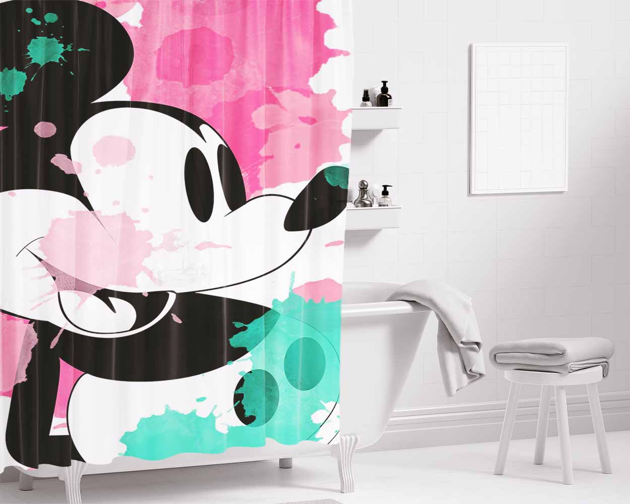 Mickey Mouse Splash P Bathroom Shower Curtain Fabric Waterproof | 66 X 72 Inch