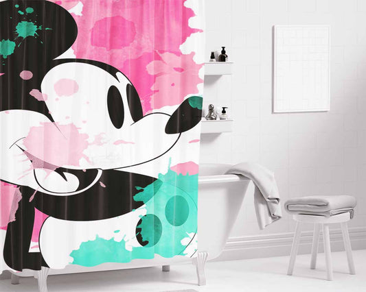 Mickey Mouse Splash P Bathroom Shower Curtain Fabric Waterproof | 66 X 72 Inch