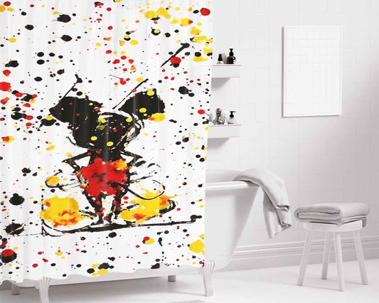 Mickey Mouse Splash Paint Bathroom Shower Curtain Fabric Waterproof | 66 X 72 Inch