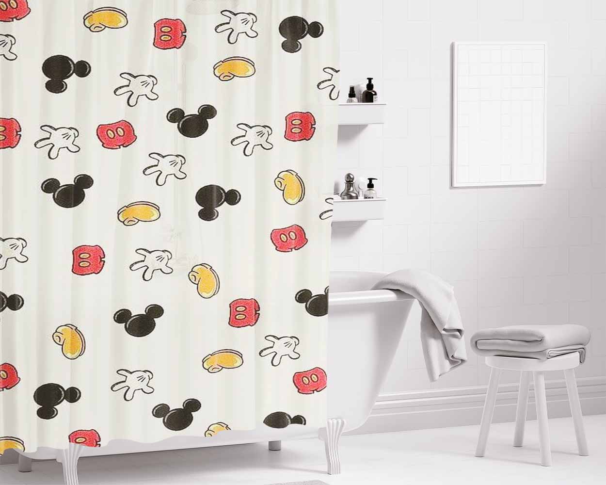 Mickey Pattern Back Case Phone Bathroom Shower Curtain Fabric Waterproof | 66 X 72 Inch