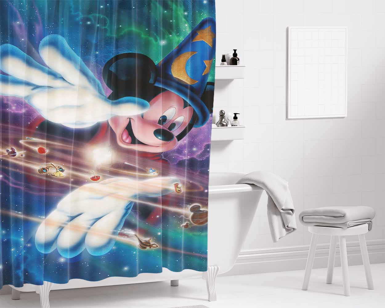 Mickey Universe Bathroom Shower Curtain Fabric Waterproof | 66 X 72 Inch