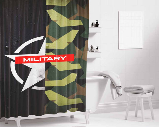 Military Star Camo Bathroom Shower Curtain Fabric Waterproof | 66 X 72 Inch