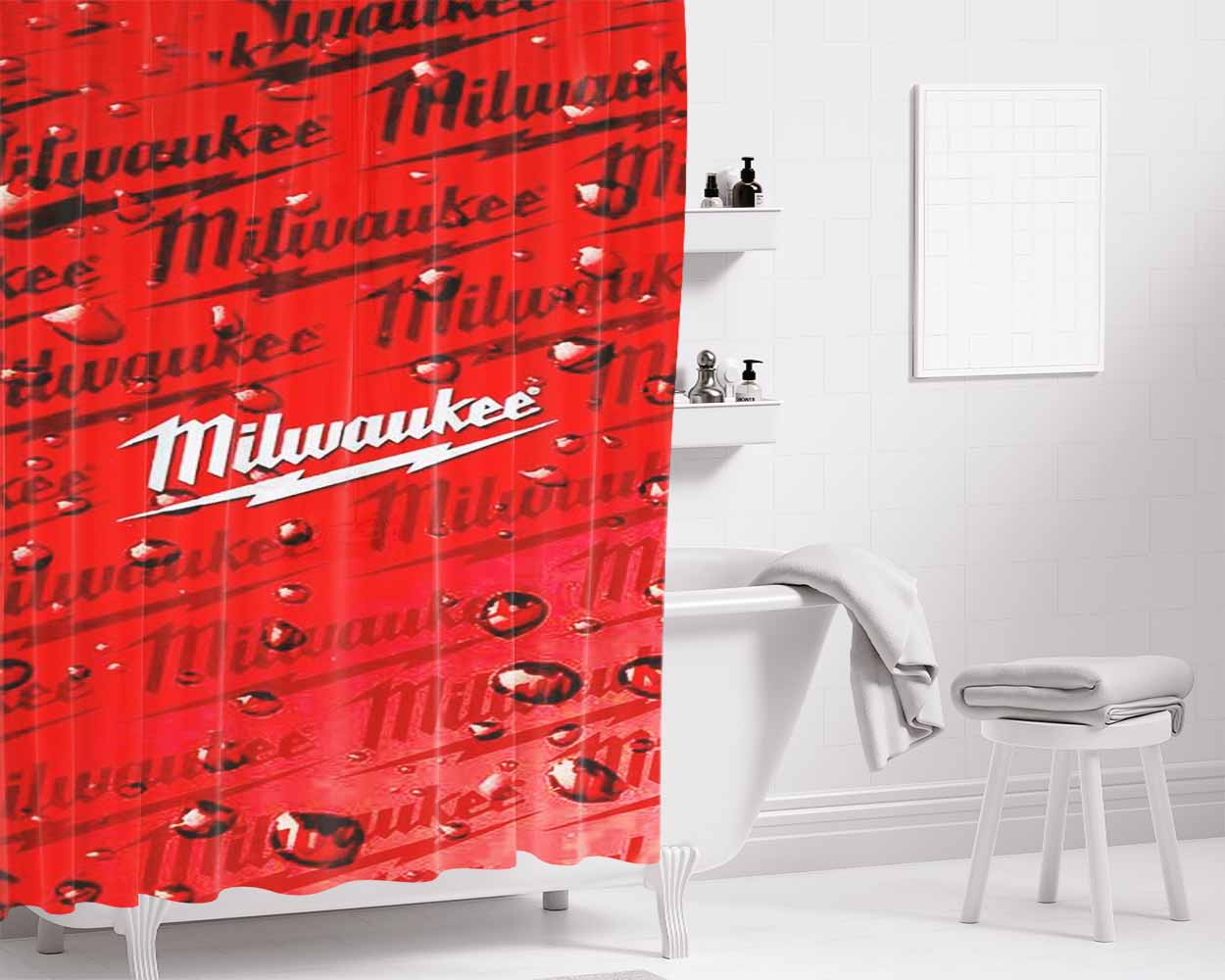 Milwaukee Tool Icon Bathroom Shower Curtain Fabric Waterproof | 66 X 72 Inch