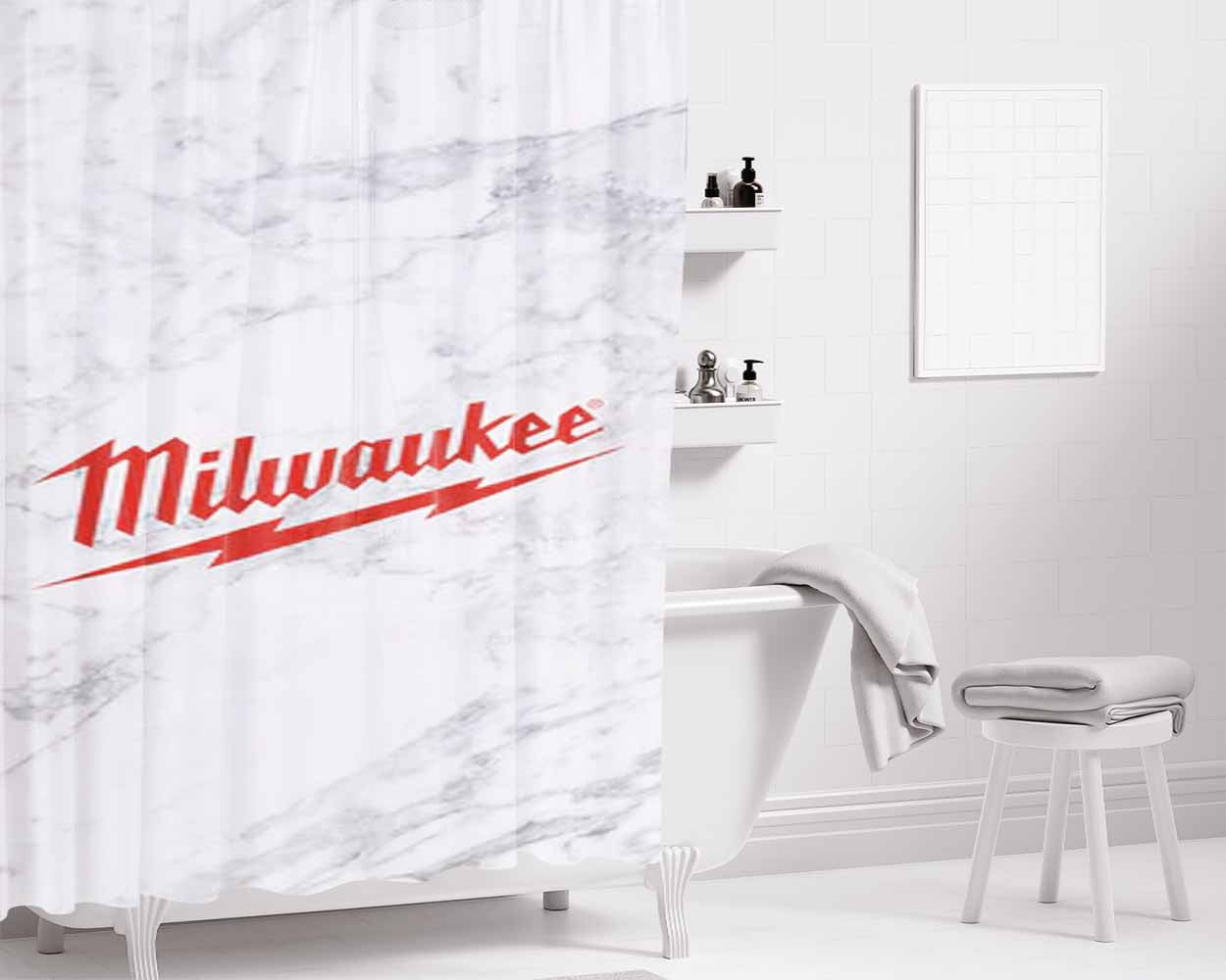 Milwaukee Tools Logo Bathroom Shower Curtain Fabric Waterproof | 66 X 72 Inch