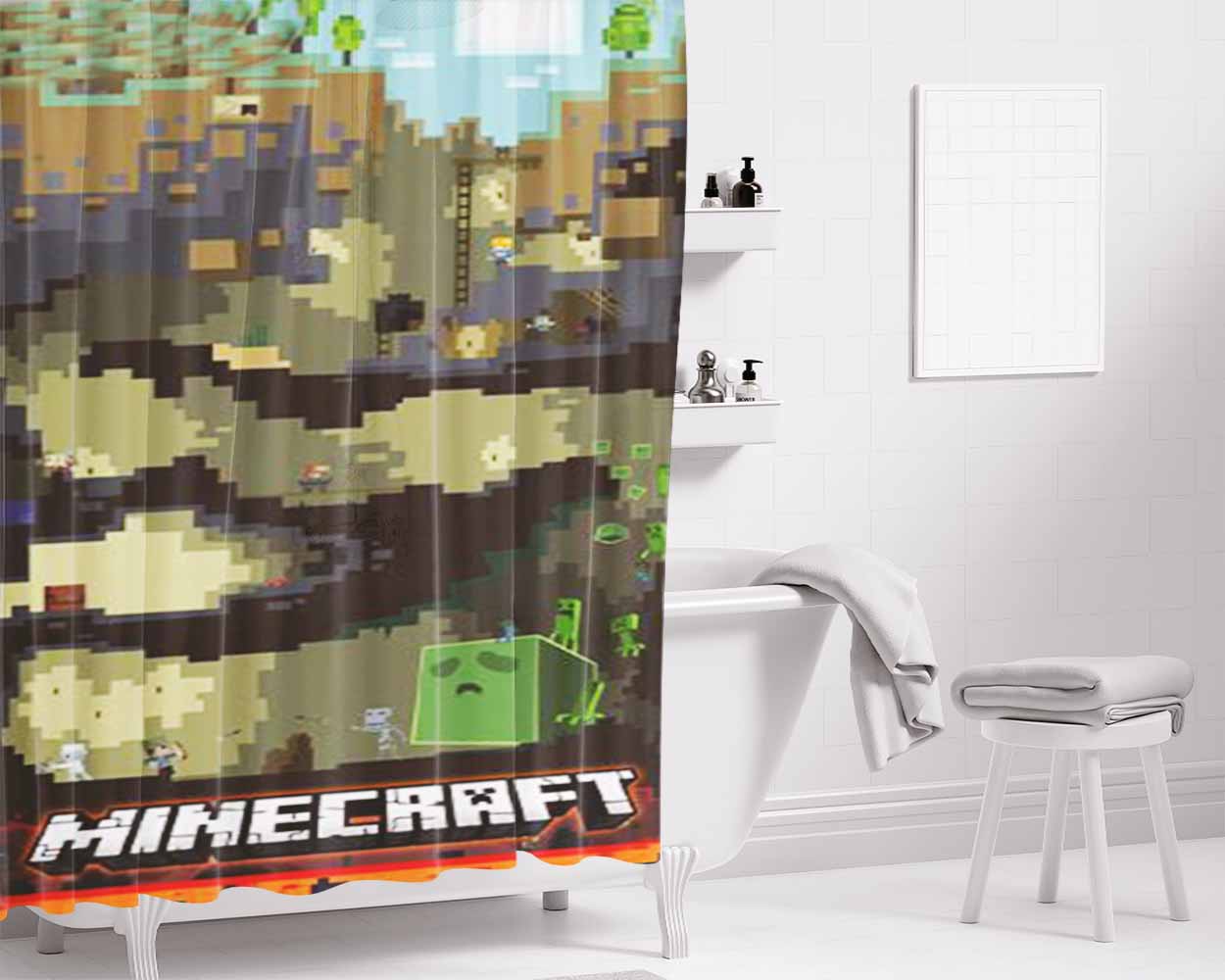 Mining Craft Warrior Bathroom Shower Curtain Fabric Waterproof | 66 X 72 Inch