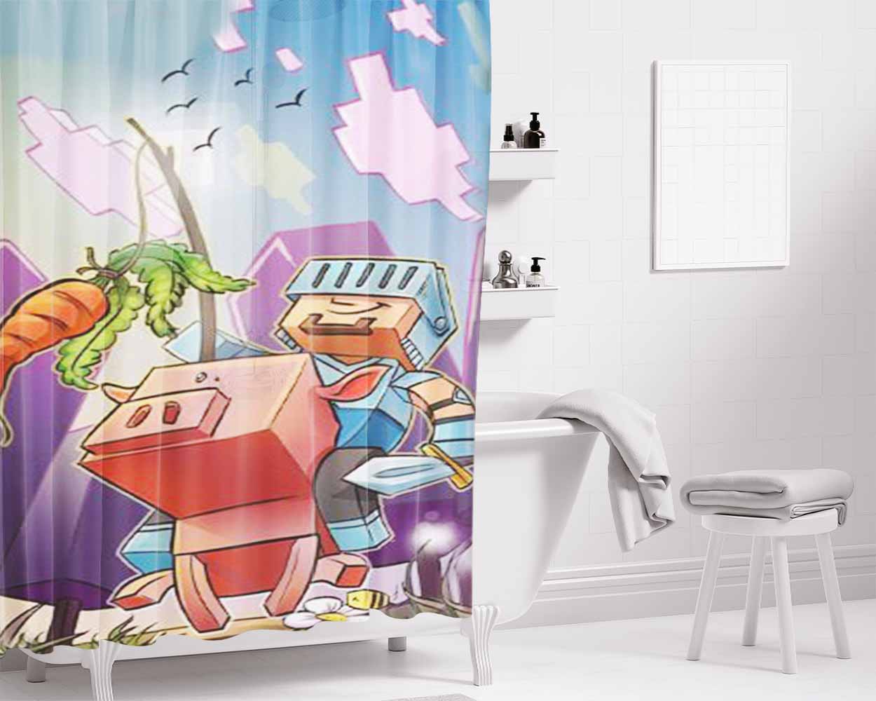 Mining Craft World Bathroom Shower Curtain Fabric Waterproof | 66 X 72 Inch