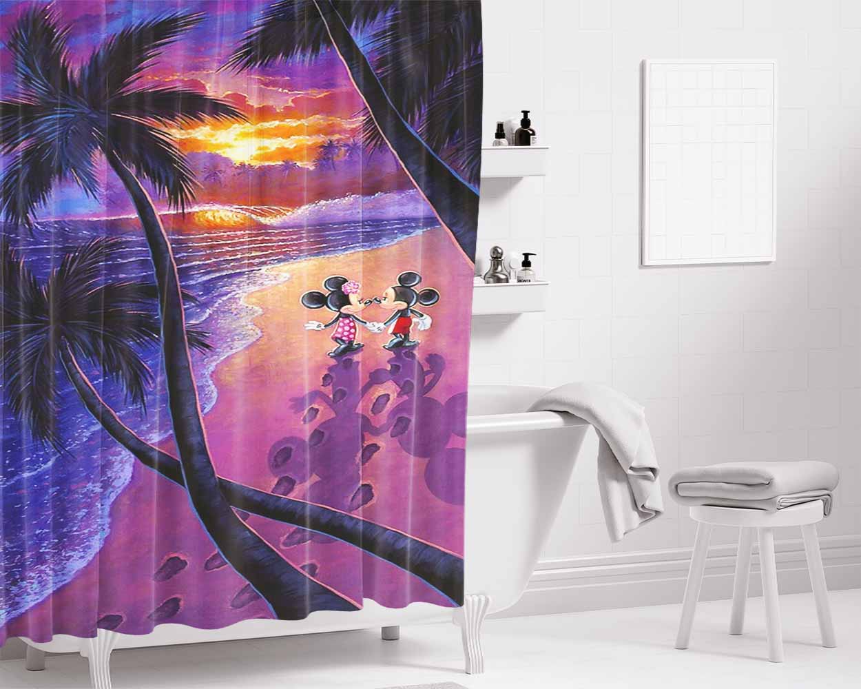 Minnie Mickey Mouse Romance Bathroom Shower Curtain Fabric Waterproof | 66 X 72 Inch