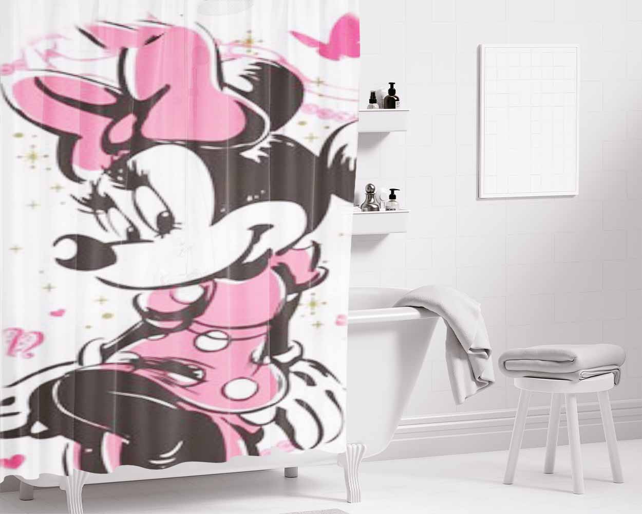 Minnie Mouse Pink Bathroom Shower Curtain Fabric Waterproof | 66 X 72 Inch