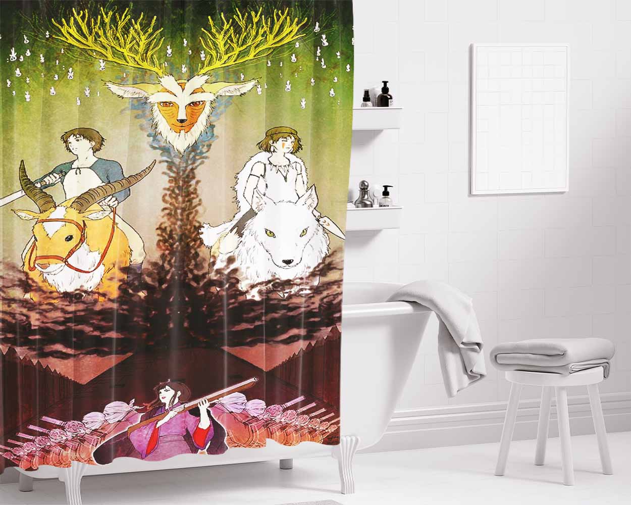 Mononoke Hime Bathroom Shower Curtain Fabric Waterproof | 66 X 72 Inch