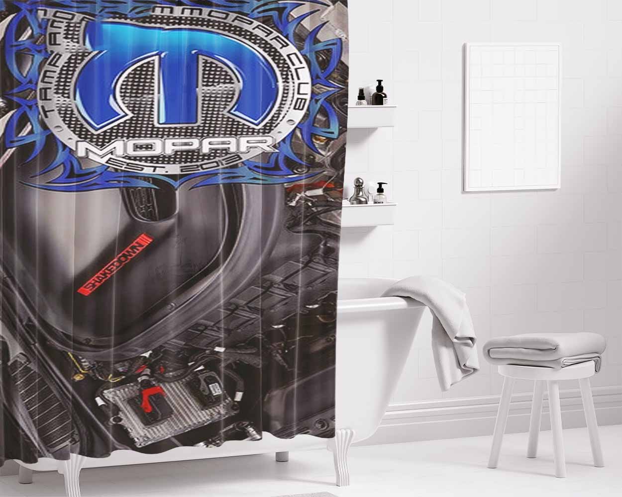 Mopar Crate Engine Bathroom Shower Curtain Fabric Waterproof | 66 X 72 Inch