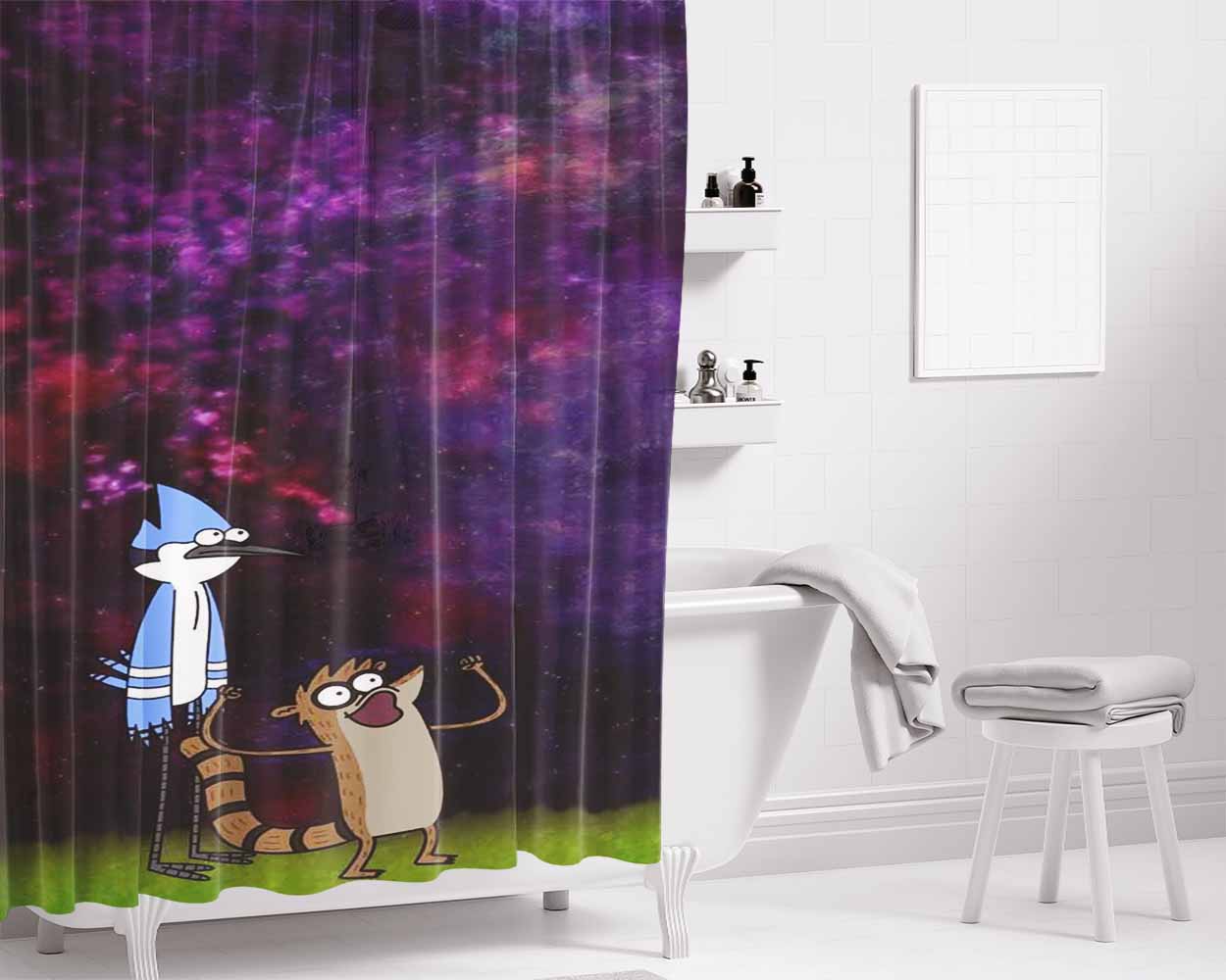 Mordecai Rigby Regular Show Night Star Bathroom Shower Curtain Fabric Waterproof | 66 X 72 Inch