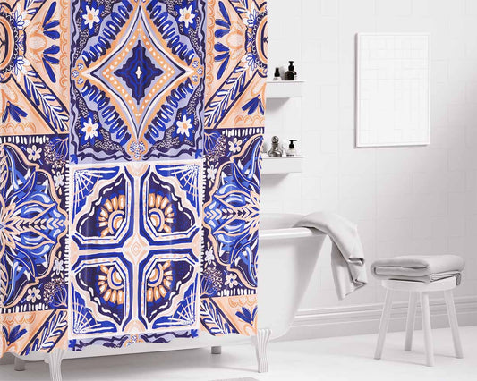 Moroccan Wallpaper Bathroom Shower Curtain Fabric Waterproof | 66 X 72 Inch