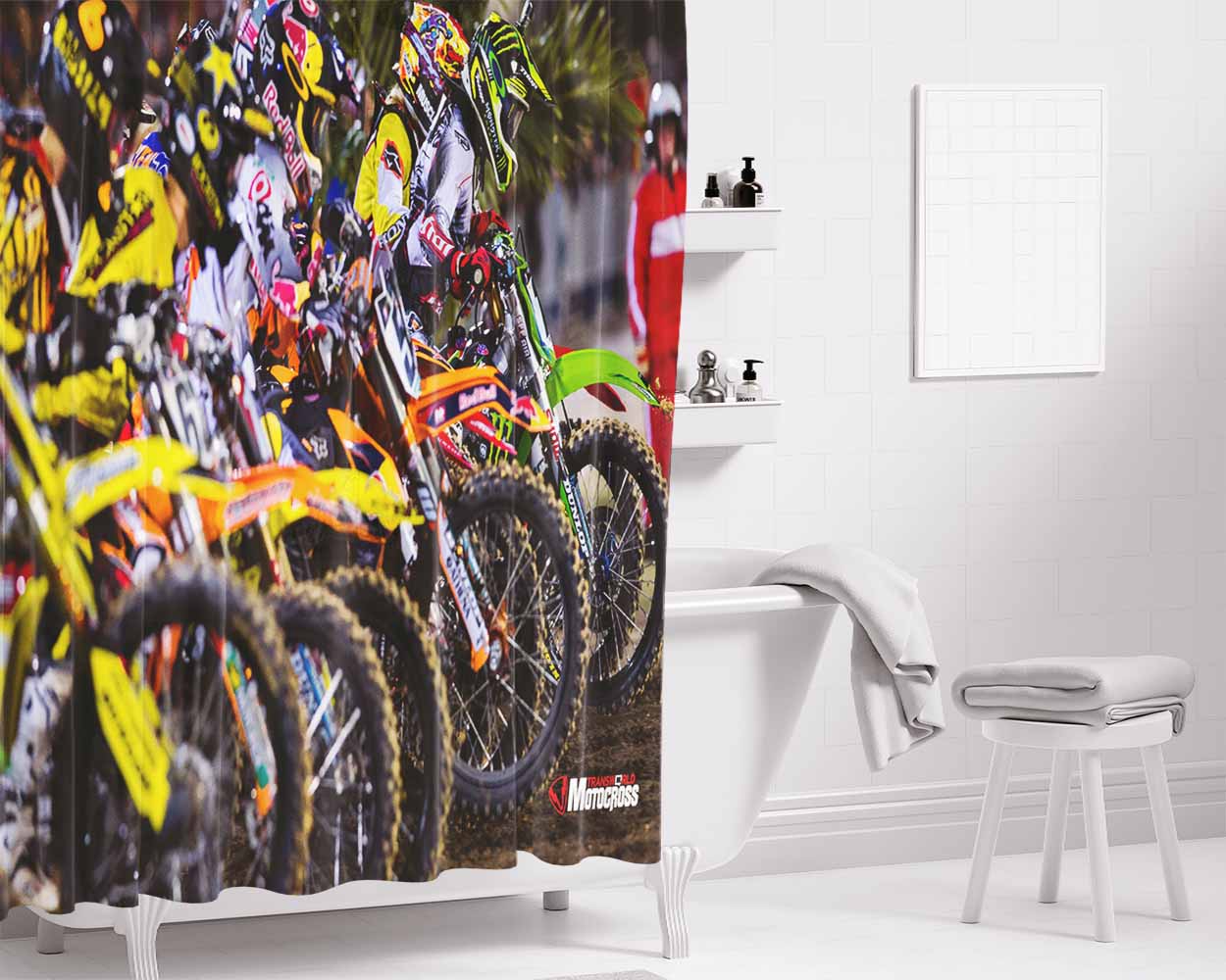 Motocross Bikes Bathroom Shower Curtain Fabric Waterproof | 66 X 72 Inch