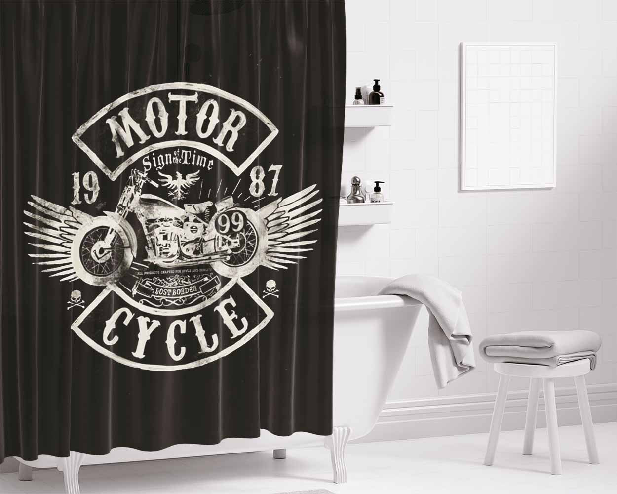 Motor Cycle 1987 Bathroom Shower Curtain Fabric Waterproof | 66 X 72 Inch