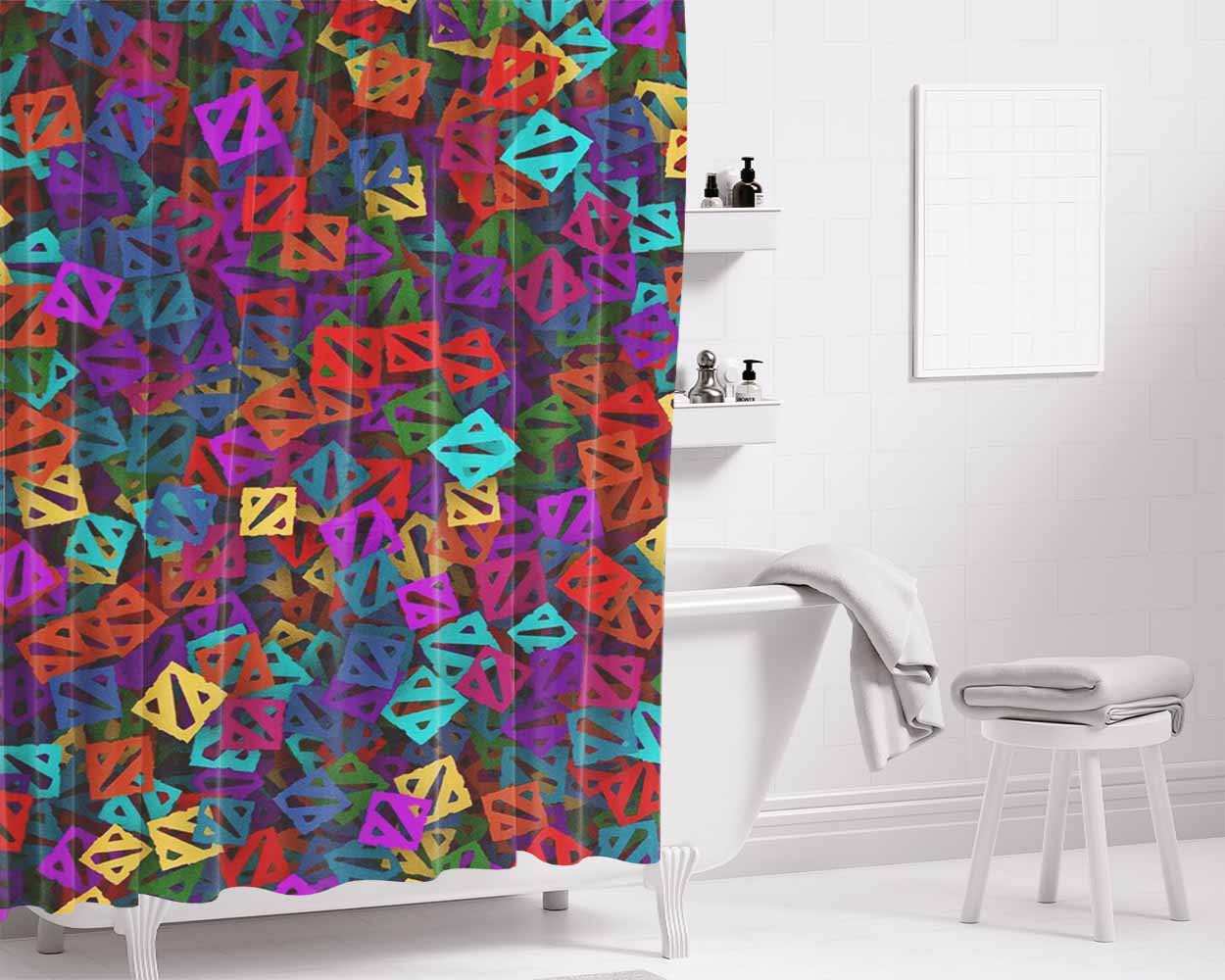 Multicolor Dota Logo Pattern Bathroom Shower Curtain Fabric Waterproof | 66 X 72 Inch