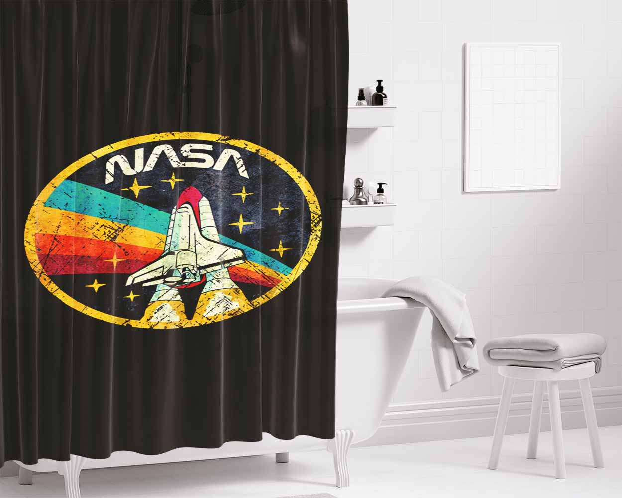 Nasa Asteroid Galaxy Bathroom Shower Curtain Fabric Waterproof | 66 X 72 Inch