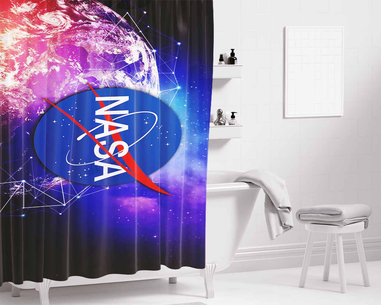 Nasa Off Galaxy Bathroom Shower Curtain Fabric Waterproof | 66 X 72 Inch
