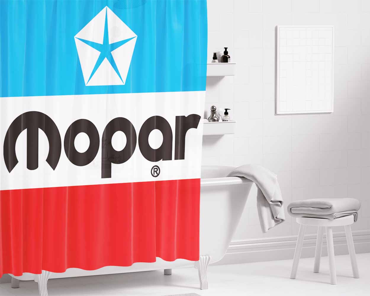 New Mopar Logo Bathroom Shower Curtain Fabric Waterproof | 66 X 72 Inch