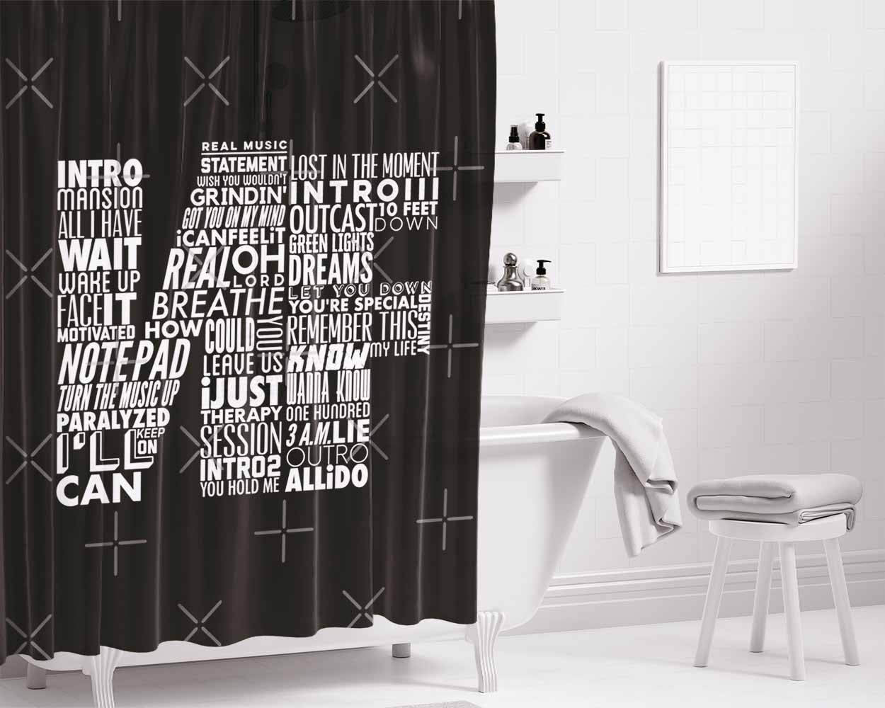 Nf Word Collaboration Logo Bathroom Shower Curtain Fabric Waterproof | 66 X 72 Inch