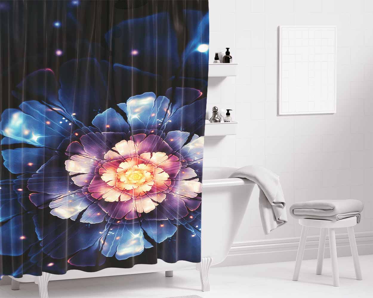 Night Flower Bathroom Shower Curtain Fabric Waterproof | 66 X 72 Inch