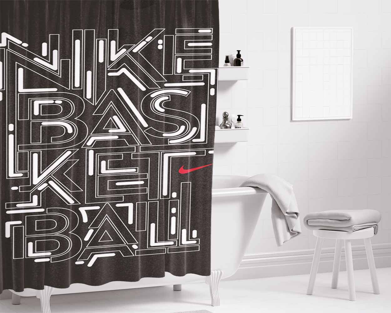 Nike Basket Ball Bathroom Shower Curtain Fabric Waterproof | 66 X 72 Inch