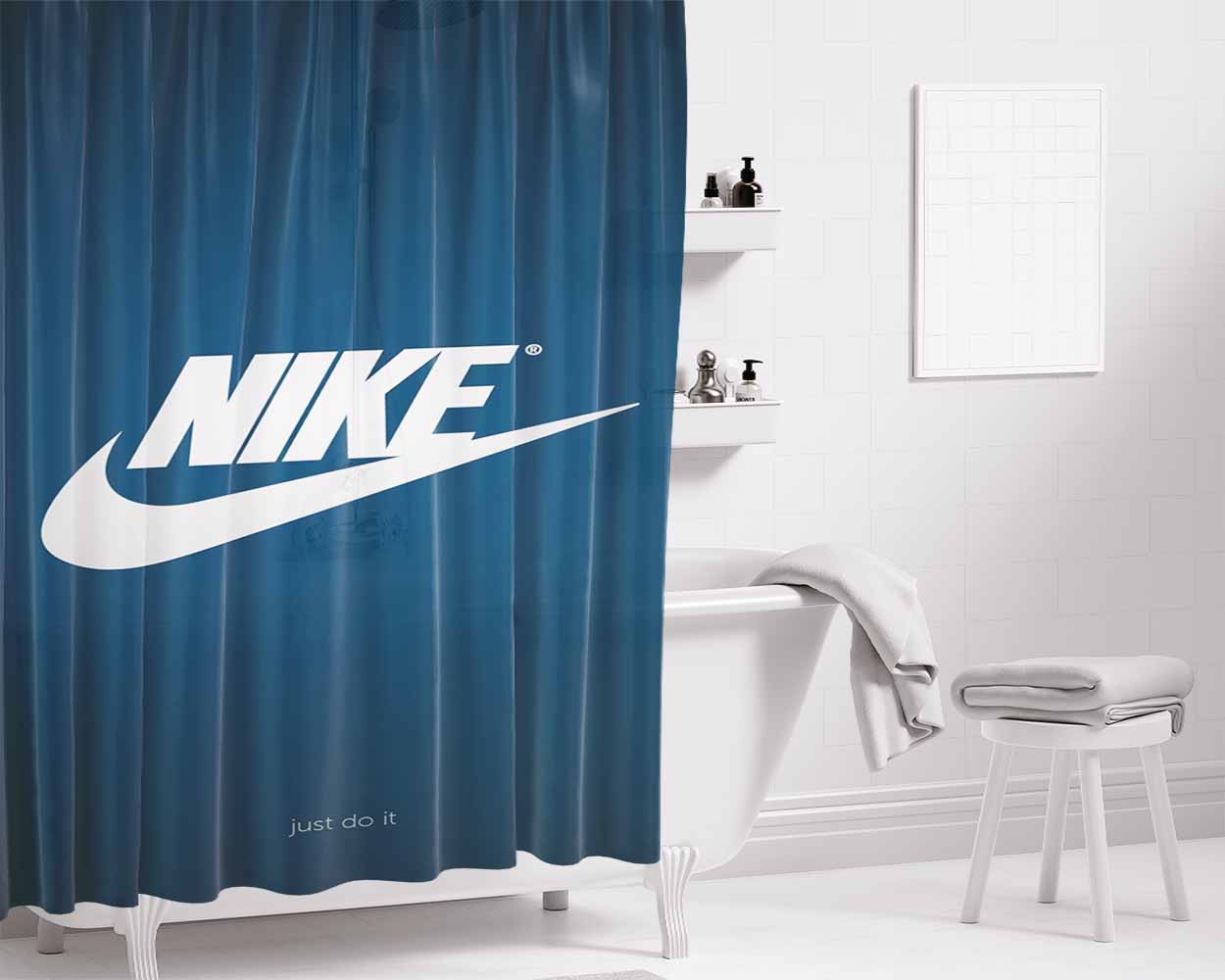 Nike Blue Bathroom Shower Curtain Fabric Waterproof | 66 X 72 Inch