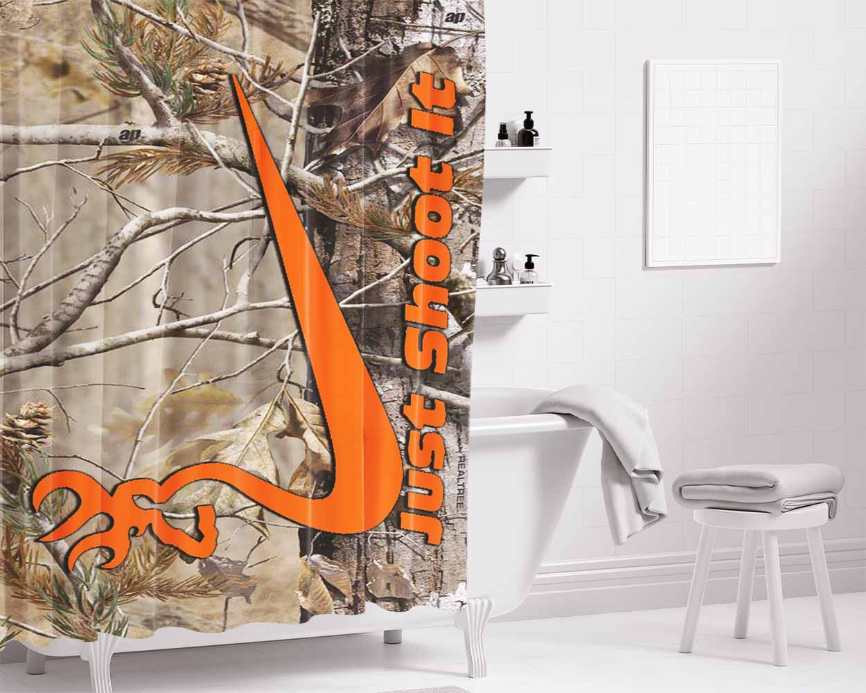 Nike Browning Just Shoot It Bathroom Shower Curtain Fabric Waterproof | 66 X 72 Inch