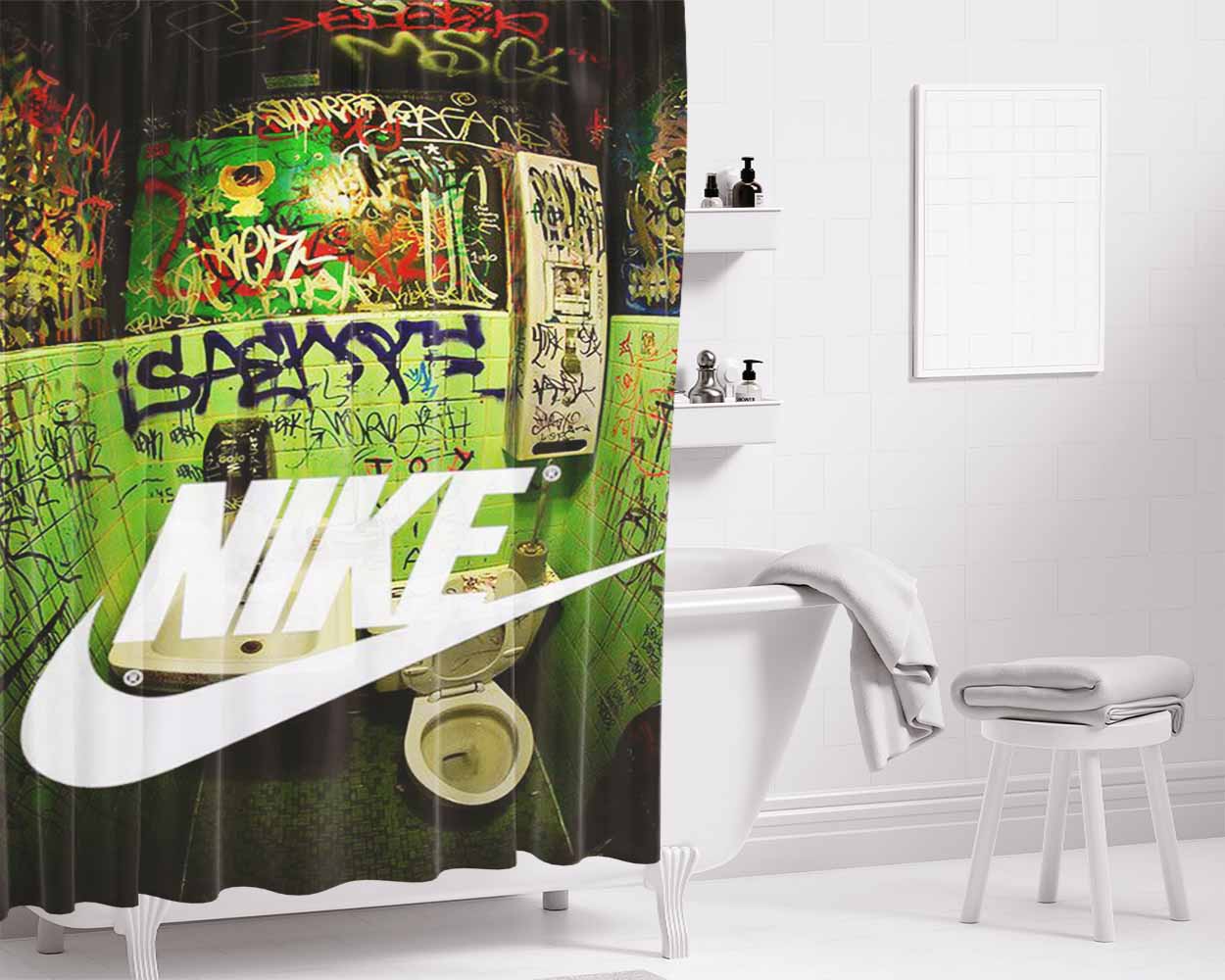 Nike Closed Art Mural Bathroom Shower Curtain Fabric Waterproof | 66 X 72 Inch