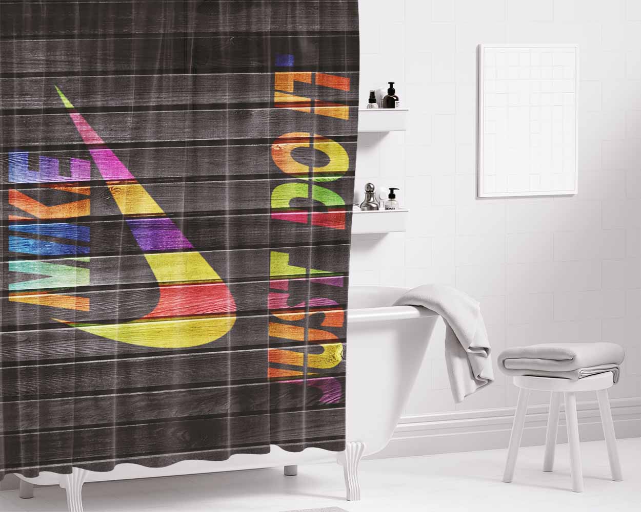 Nike Colorful Embosement Bathroom Shower Curtain Fabric Waterproof | 66 X 72 Inch