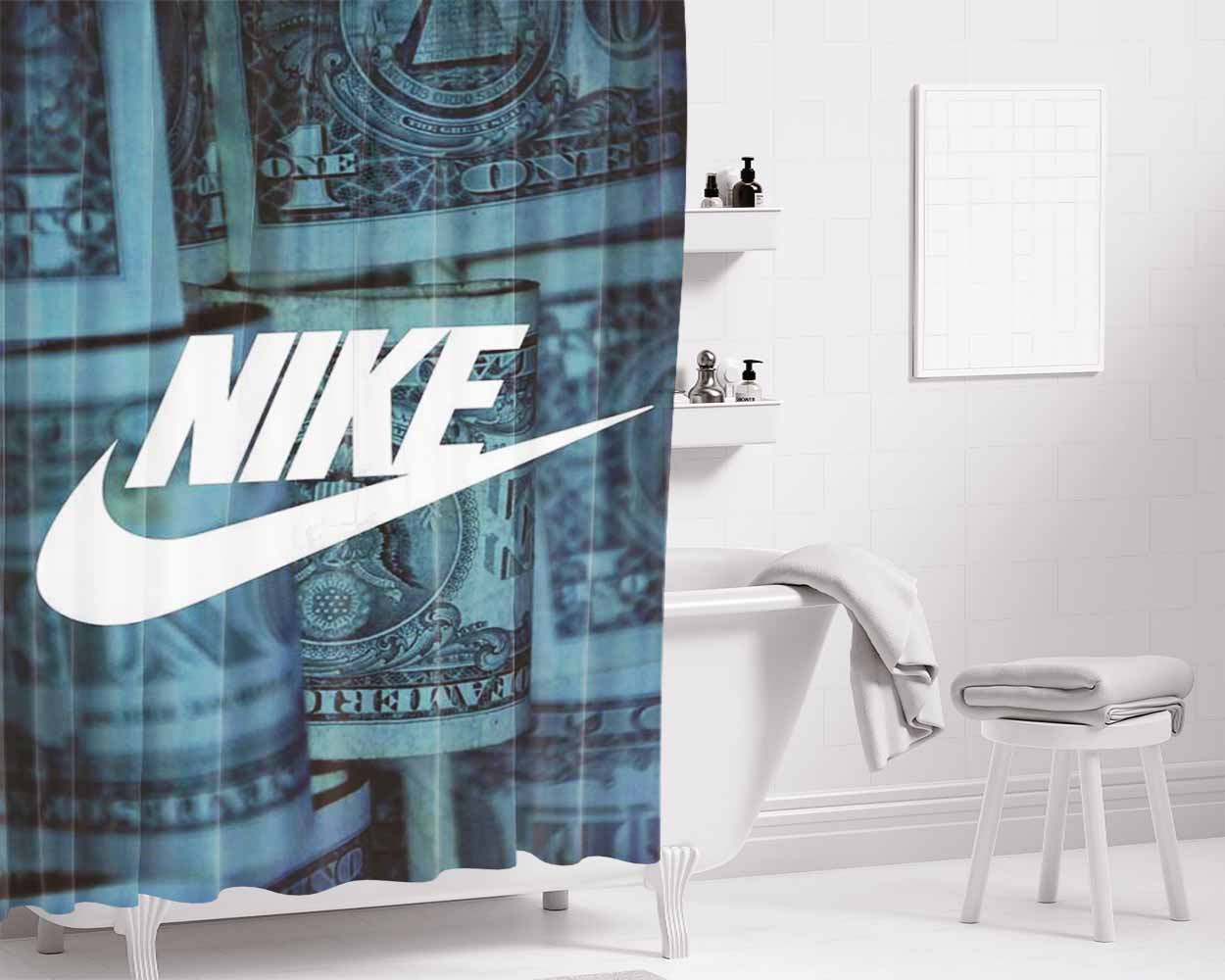 Nike Dollars White Bathroom Shower Curtain Fabric Waterproof | 66 X 72 Inch