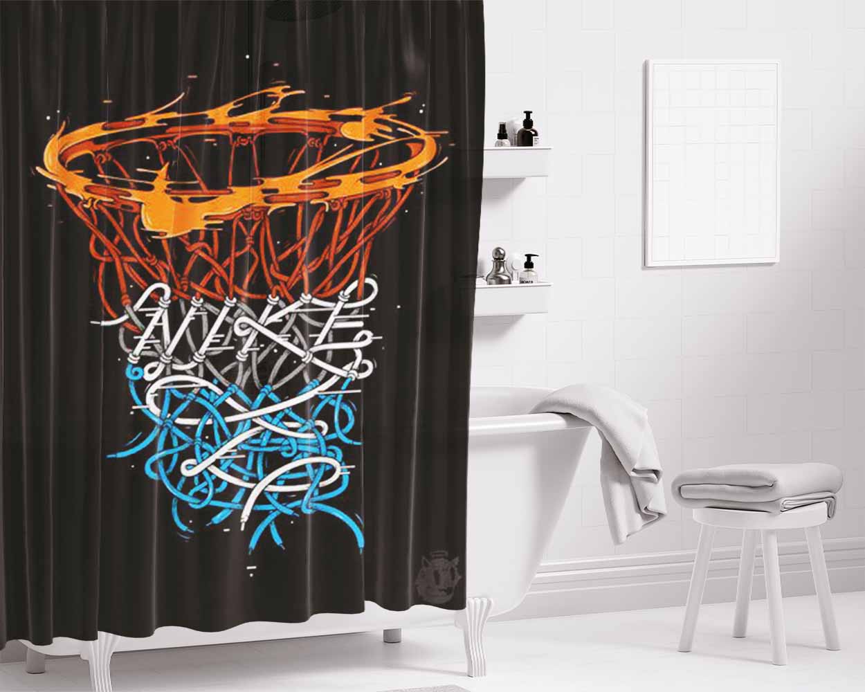 Nike Doodle Art Wight Bathroom Shower Curtain Fabric Waterproof | 66 X 72 Inch