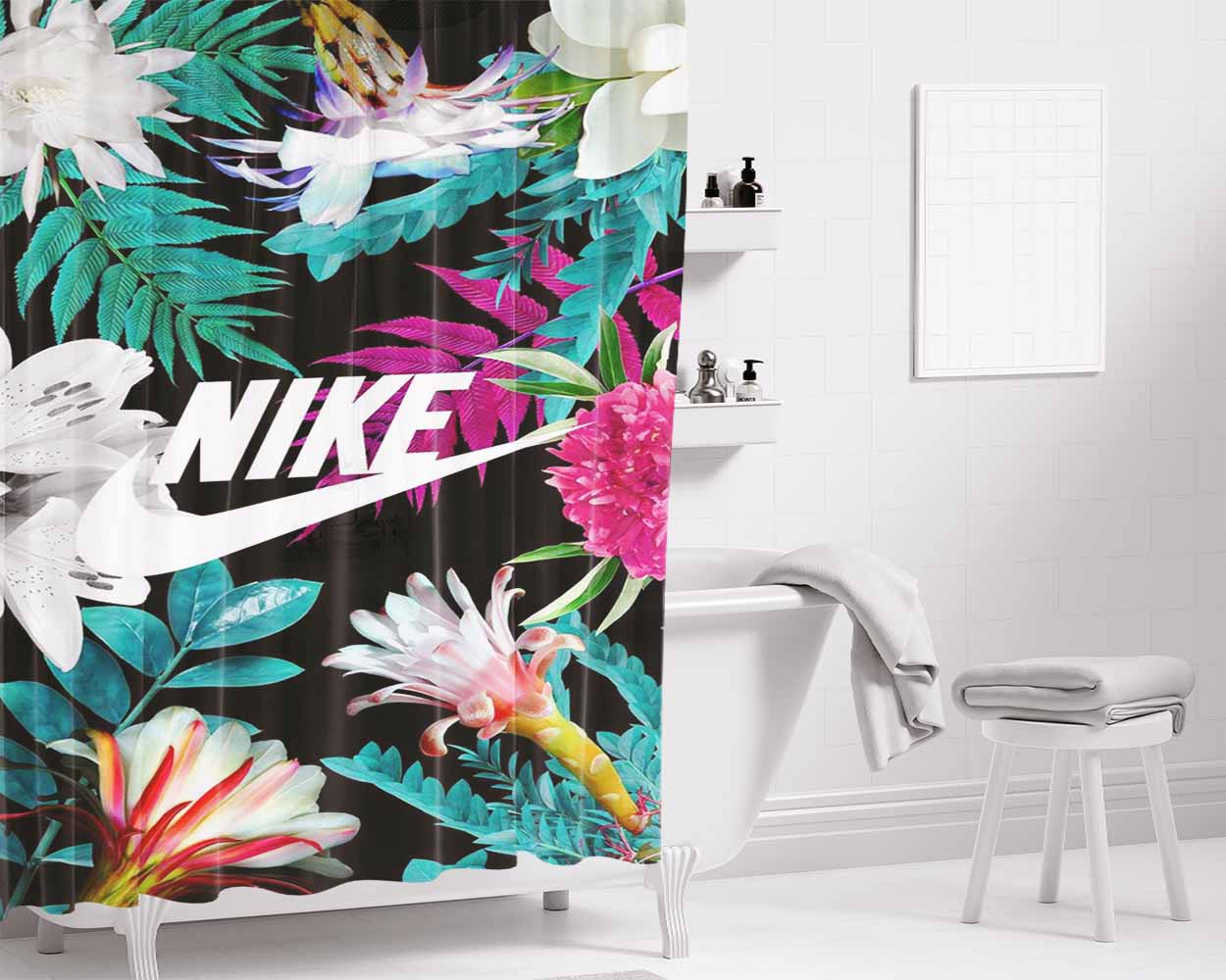 Nike Flower Bathroom Shower Curtain Fabric Waterproof | 66 X 72 Inch