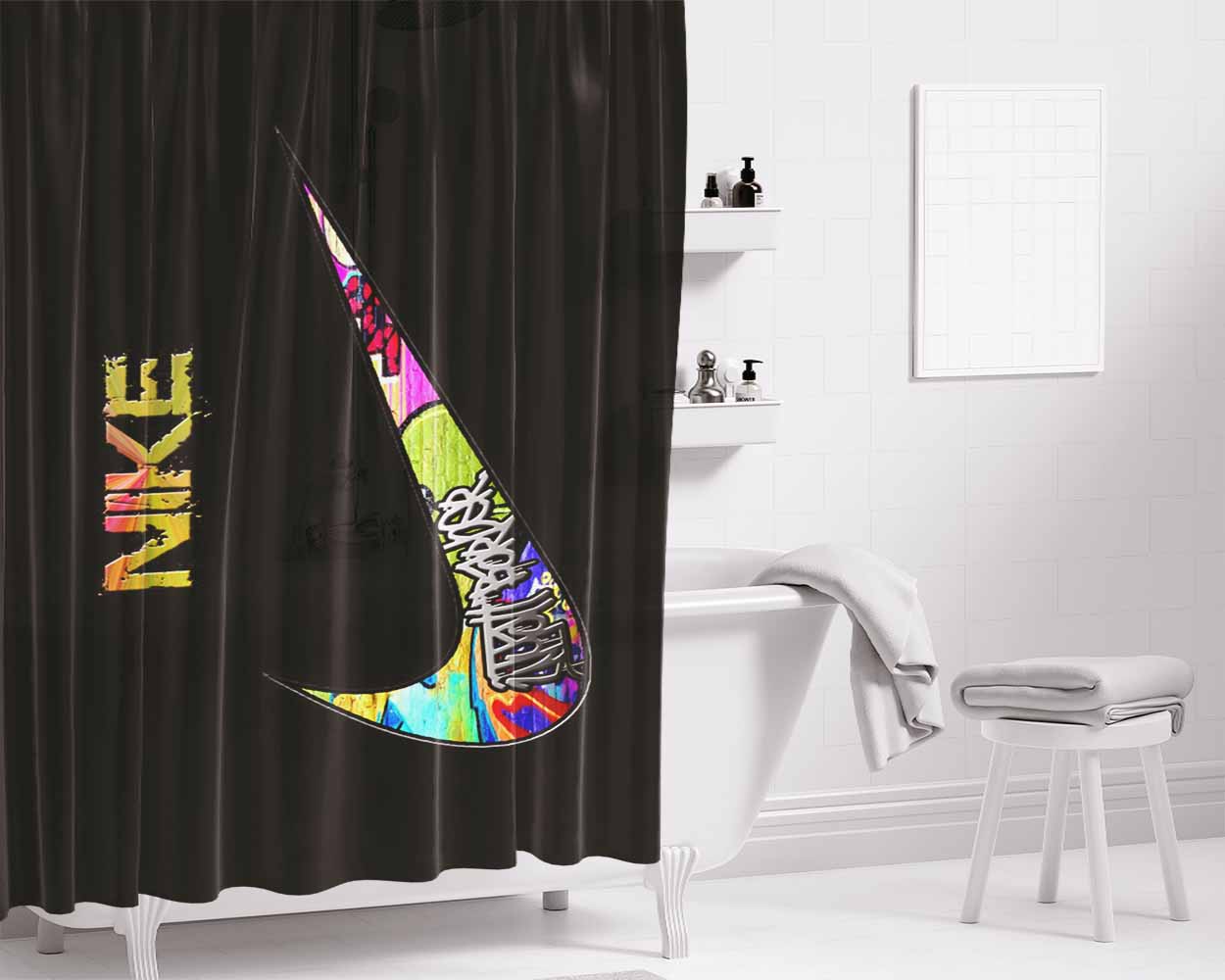 Nike Full Color Bathroom Shower Curtain Fabric Waterproof | 66 X 72 Inch