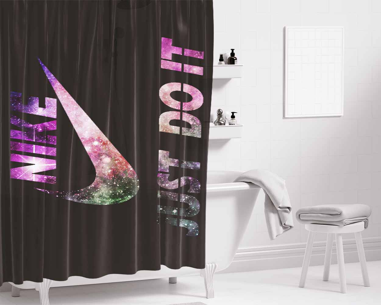 Nike Just Do It Galaxy Nebula 1 Bathroom Shower Curtain Fabric Waterproof | 66 X 72 Inch