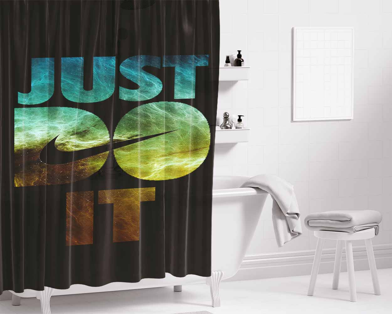 Nike Just Do It Galaxy Nebula 2 Bathroom Shower Curtain Fabric Waterproof | 66 X 72 Inch